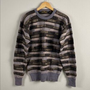 Emanuel Ungaro Vintage Wool Blend 3D Patch Knit Long Sleeve Crewneck Sweater